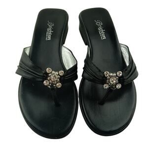 Brighton "Lori" Black Leather Rhinestone Slide Sandals 6M